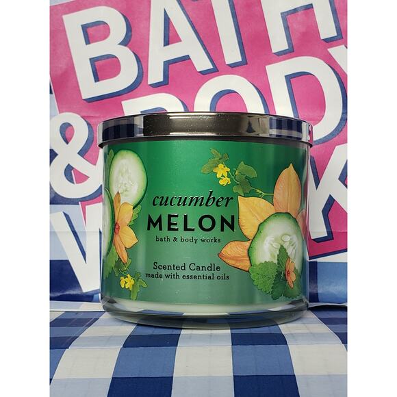 BBW Cucumber Melon Large 3 Wick Candle Sweet Home Fragrance Decor - Picture 1 of 2